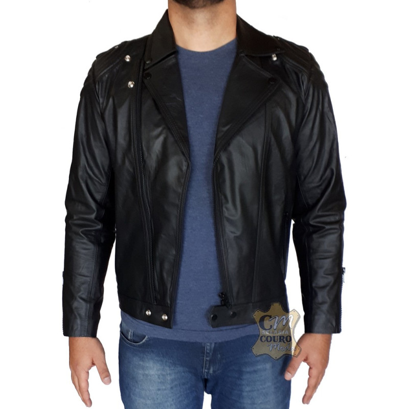 jaqueta de couro para motociclista masculina
