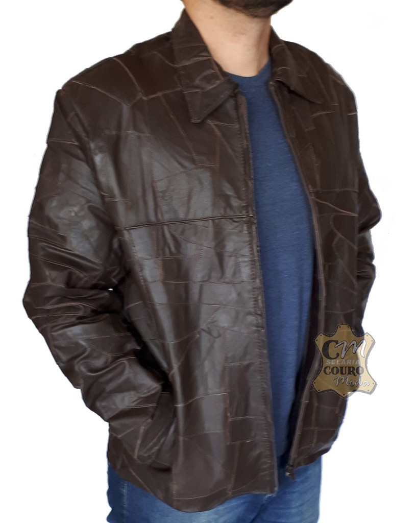 jaqueta de couro lisa masculina